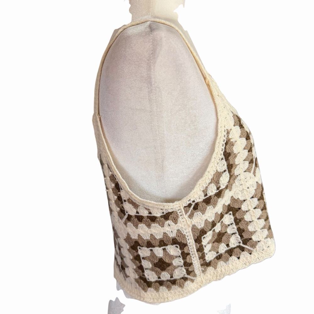 Rebellion Again Crochet Knit Cropped Tank Boho Hippie Size Large Bohemian - Picture 4 of 9